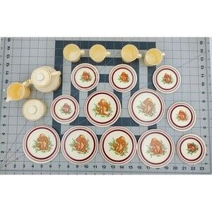 Happy Mushroom Tea Set Chilton Plastic Toy Dishes Pretend Play Cups Plates 18 Pc